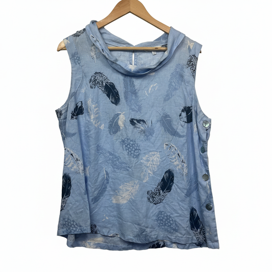 W.Lane Blue Feather Print Top - Size 16