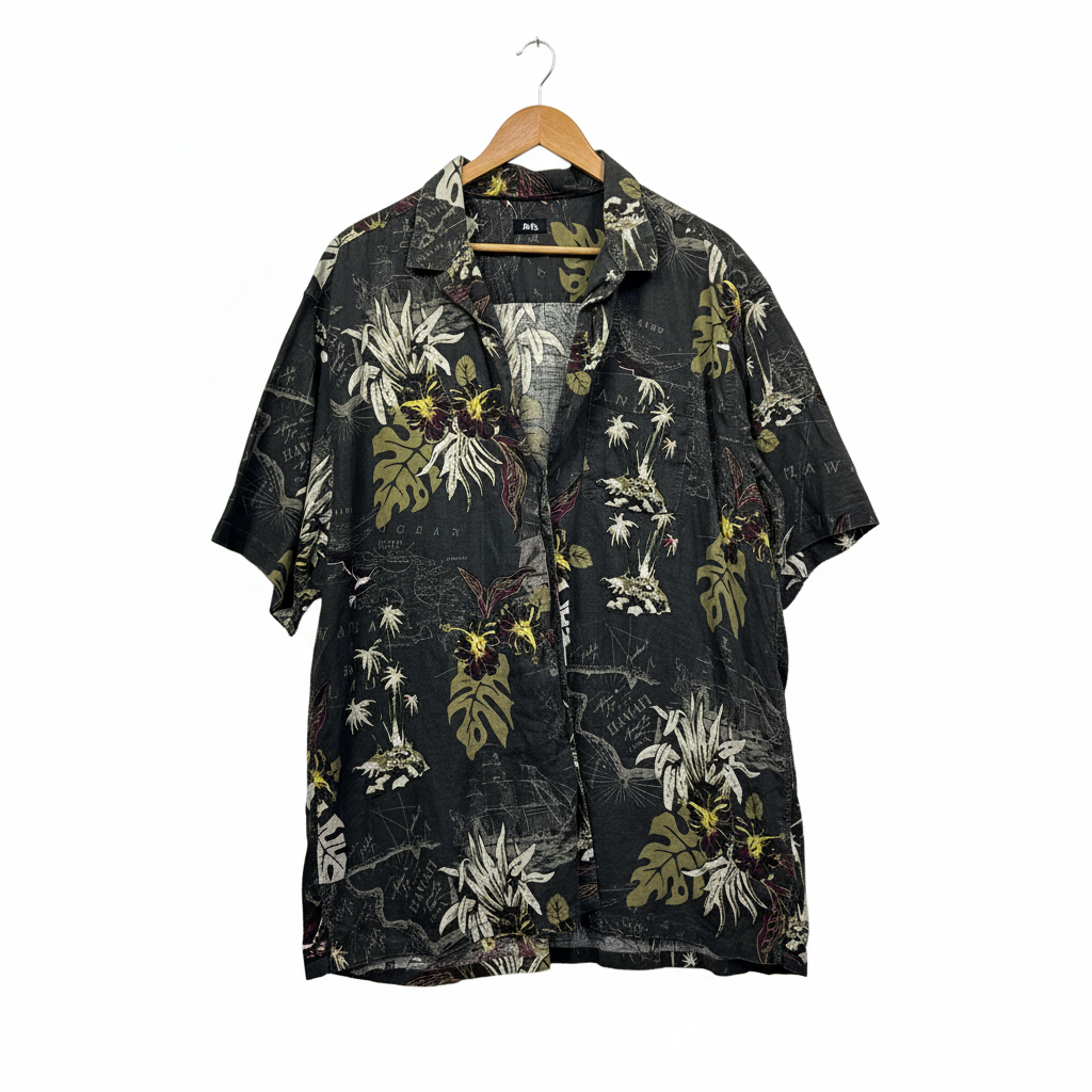 Mr Big Black Tropical Print Shirt Size 6XL