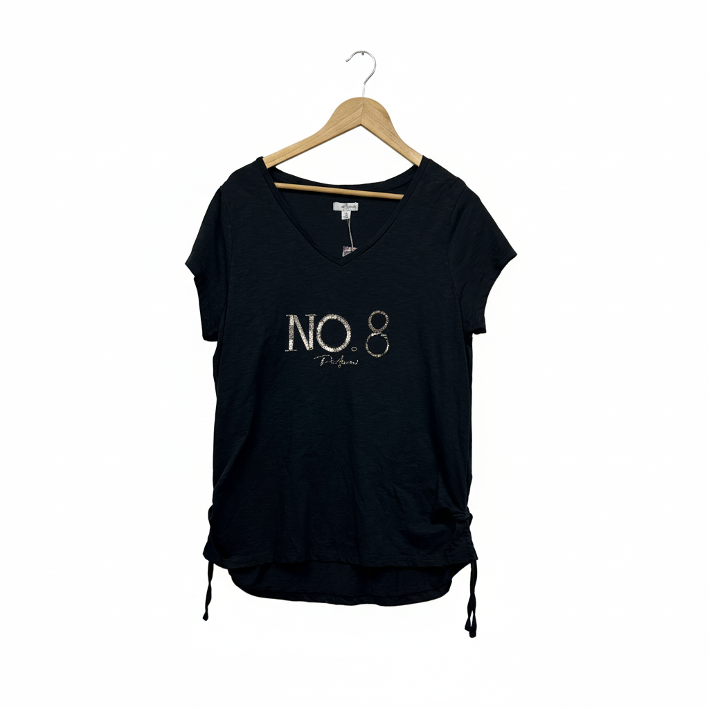 W Lane Black Short Sleeve Top with Side Tie - Size XL