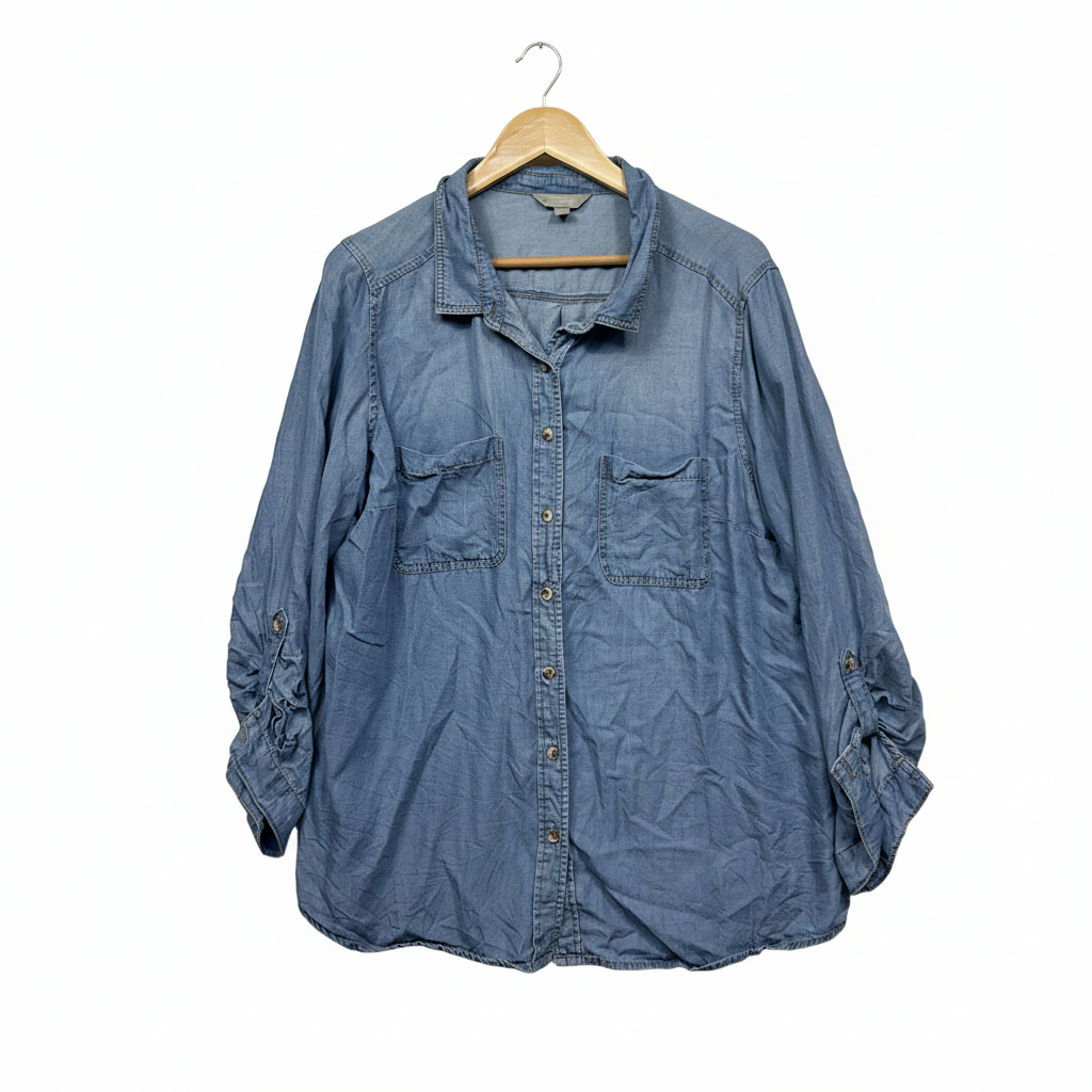 Suzanne Grae Chambray Button Up Blue Shirt - Size 18
