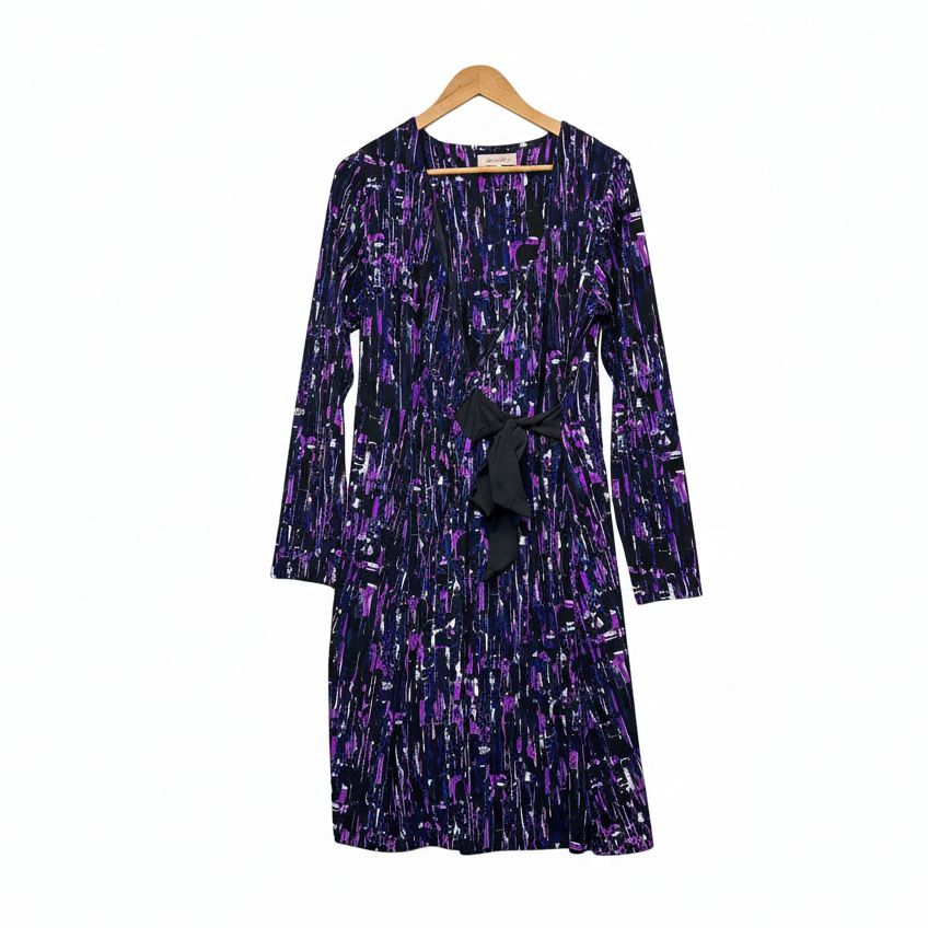 Diana Ferrari Navy Purple Abstract Print Dress - Size XL