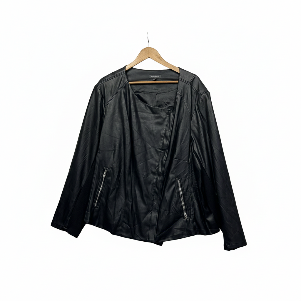 Autograph black faux leather jacket with ribbed panels size 26