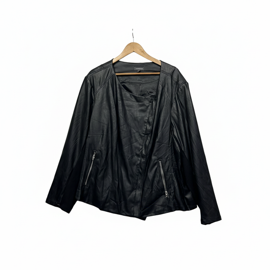 Autograph black faux leather jacket with ribbed panels size 26