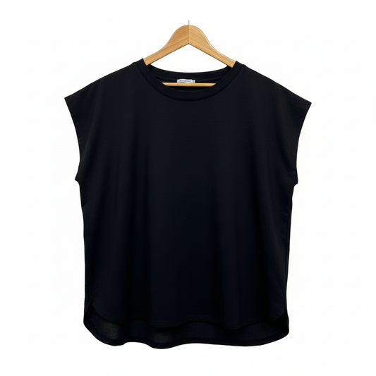 Little Party Dress Black Sleeveless Cap Sleeve Relaxed Top - Size 18