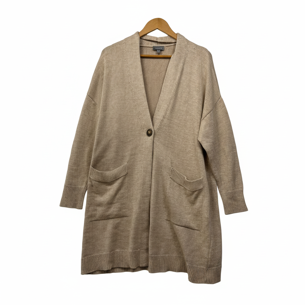 Sussan Beige Cashmere Wool Blend Cardigan with Pockets - Size 2XL