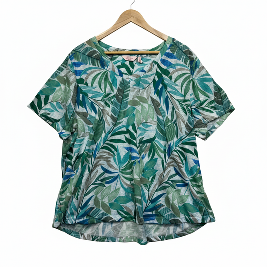 Millers Woman Green Tropical Leaf Print Short Sleeve Top - Size 22