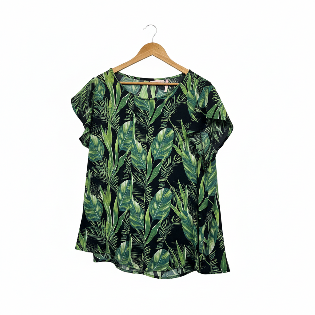 Millers Black Green Palm Leaf Print Top Size 20
