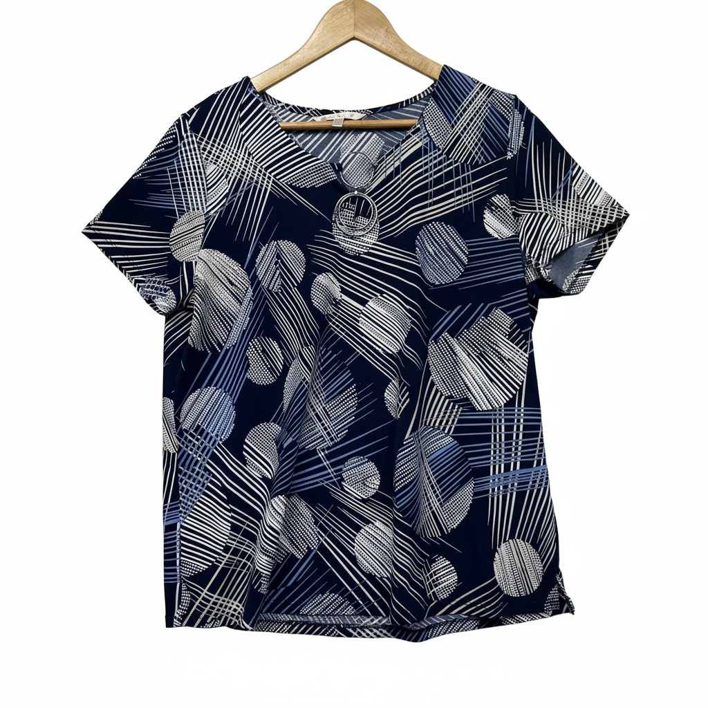 Noni B Navy Geometric Print Top - Size XL