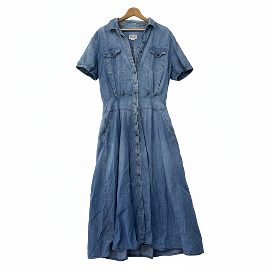 Vintage Katies Blue Denim Shirt Dress - Size 16 (Fault)