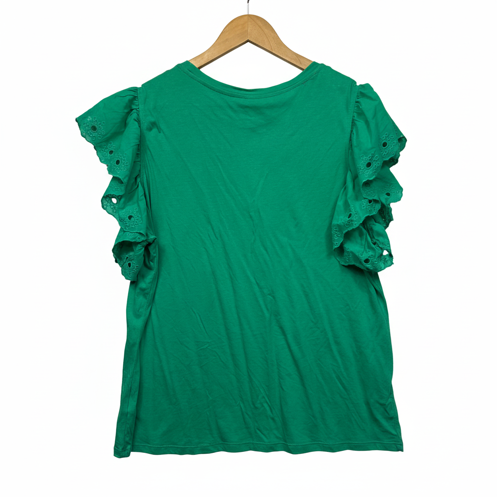 Kmd Green Embroidered Sleeve Top - Brand Label