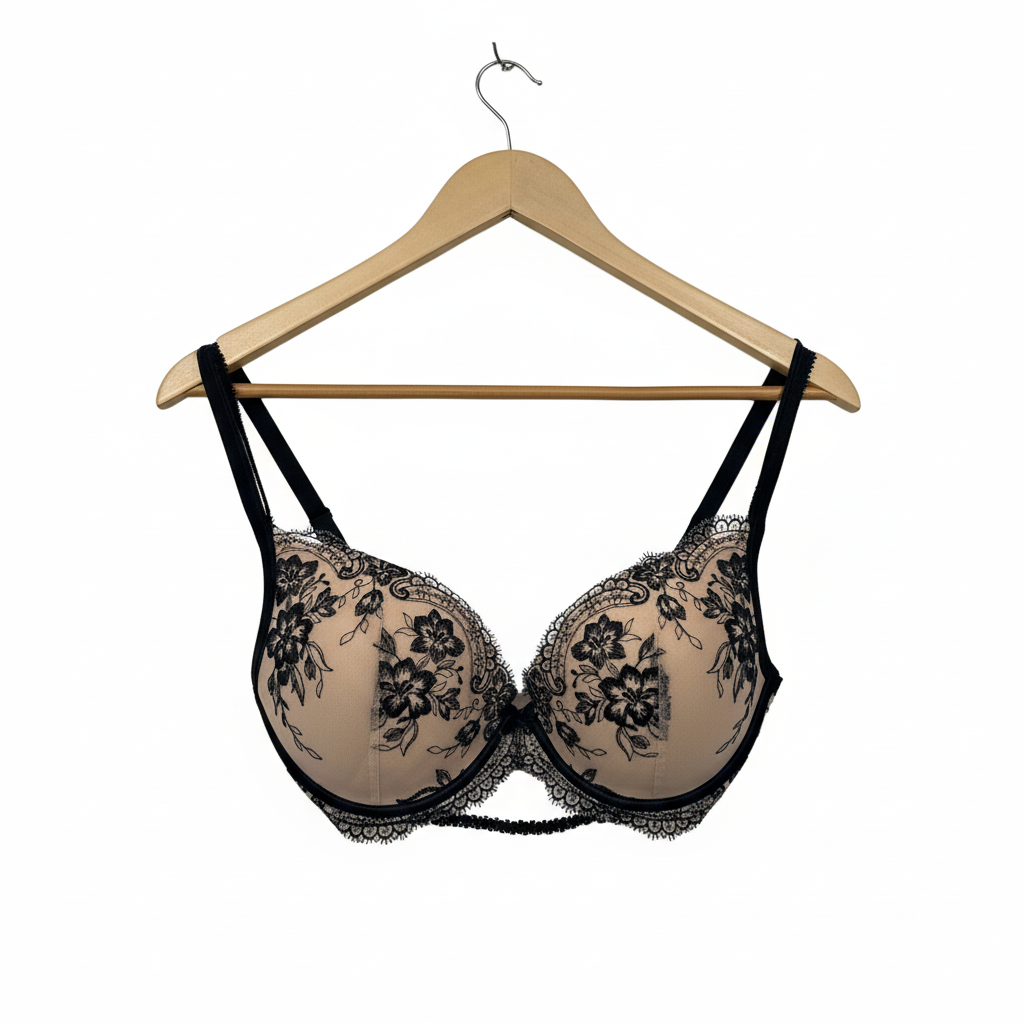 Bras N Things Black Nude Floral Lace Bra - Size 14D/36D
