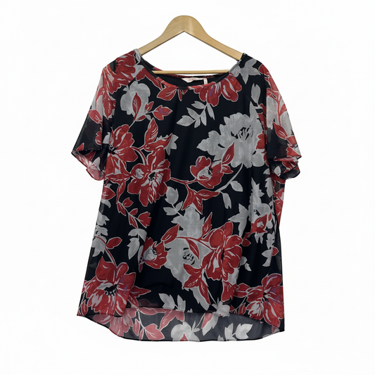 Millers Black Red Floral Print Top - Size 20