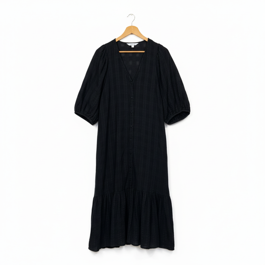 Preview Black Textured Puff Sleeve Midi Dress - Size 20