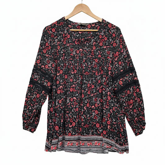 Belle Curve Black Multicoloured Floral Top - Full View