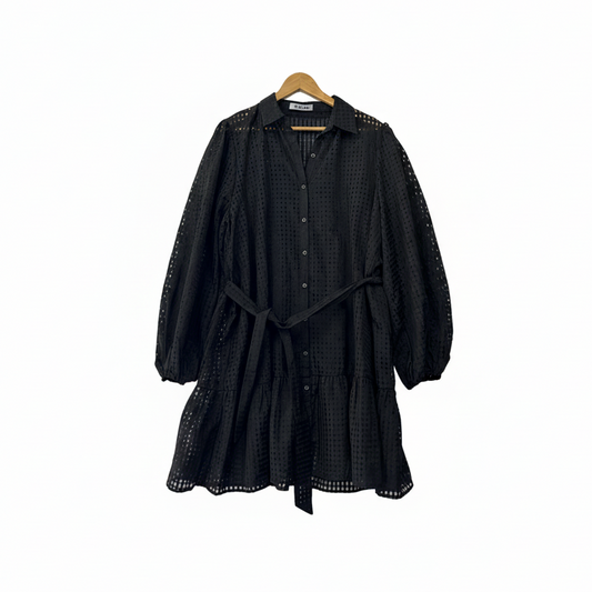 YH & Co Black Textured Check Shirt Dress - Size 22/5XL