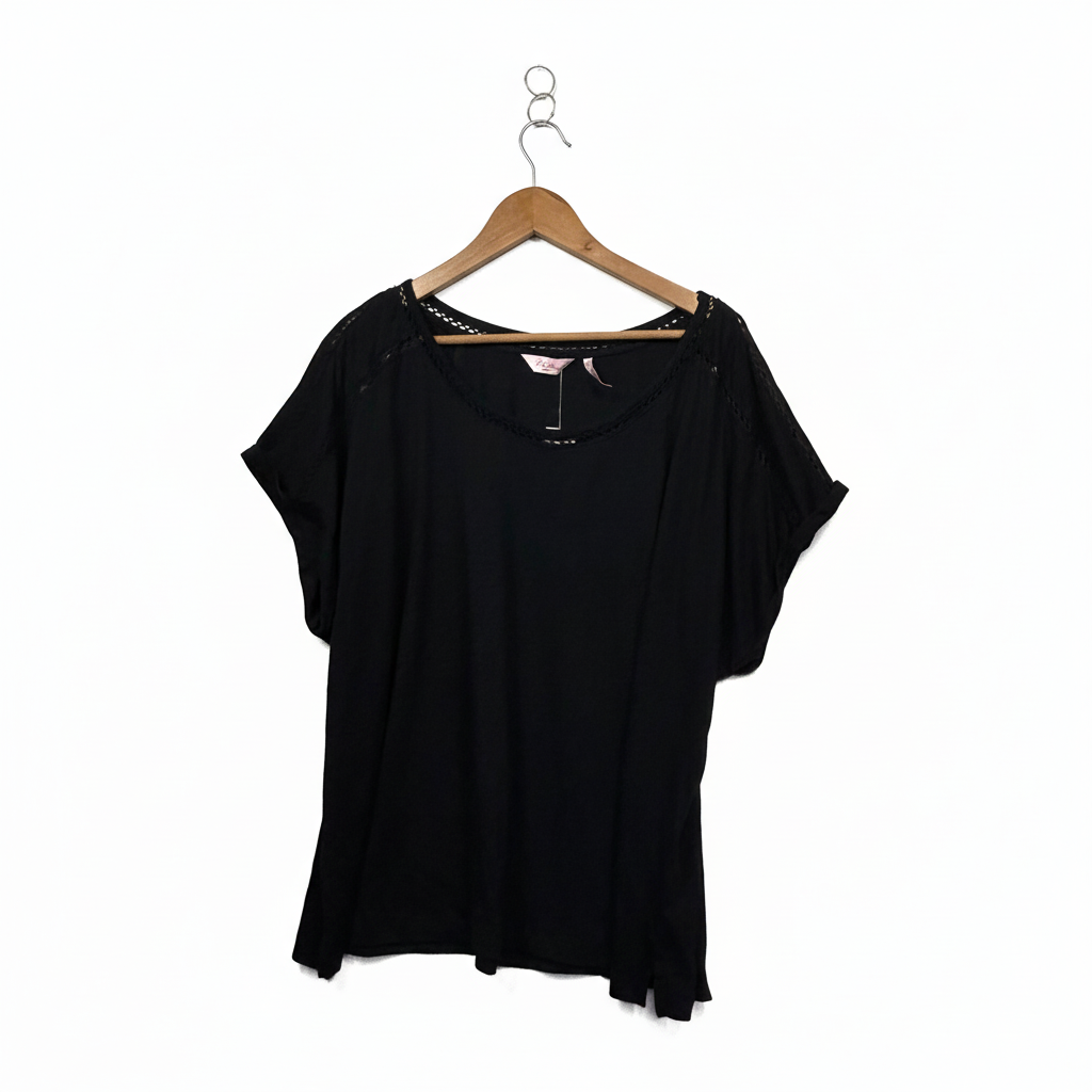 Millers Black T-Shirt with Crochet Neckline Trim -  Size 22