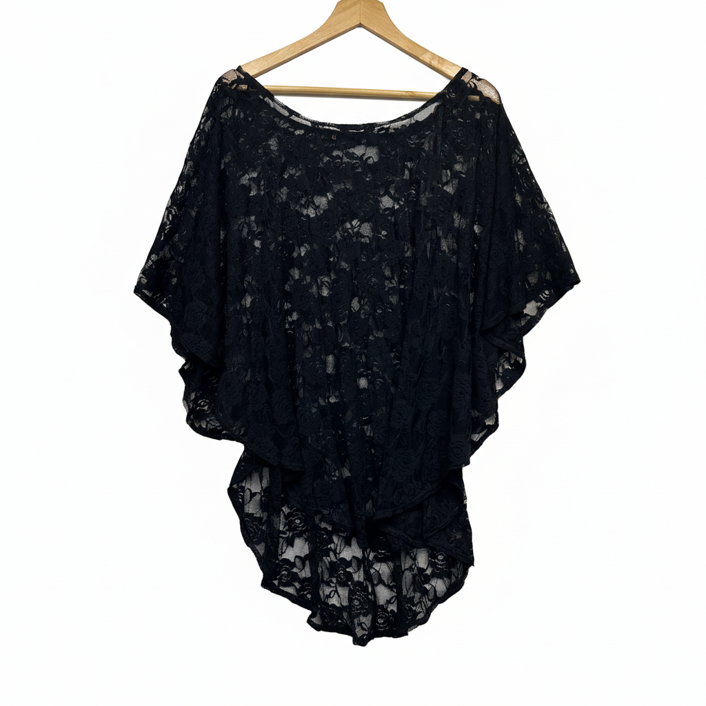Supre Black Floral Lace Y2K Kaftan Top - Size L (fault)