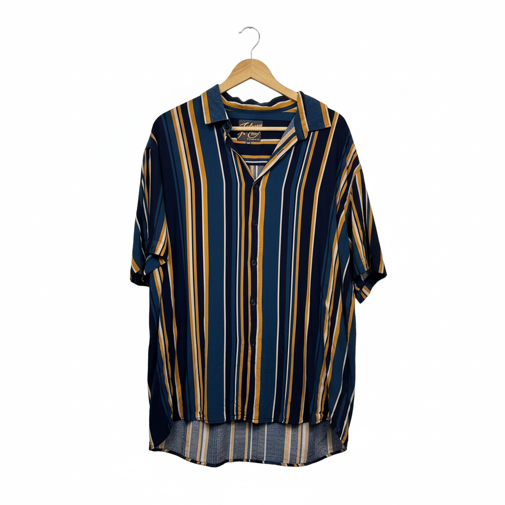 Johnny Bigg Navy & Mustard Striped Short Sleeve Shirt - Size 3XL