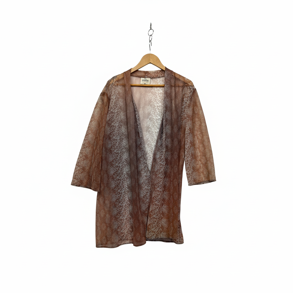 Vintage Eve Hunter Brown Sheer Kimono - Size 20