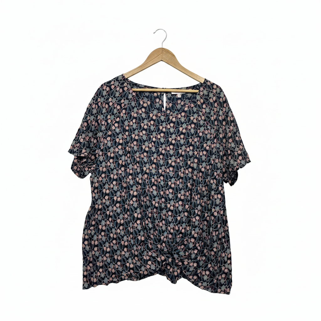 Capture Navy Blue Floral Print Top - Size 20