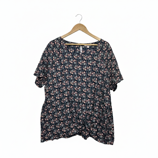 Capture Navy Blue Floral Print Top - Size 20