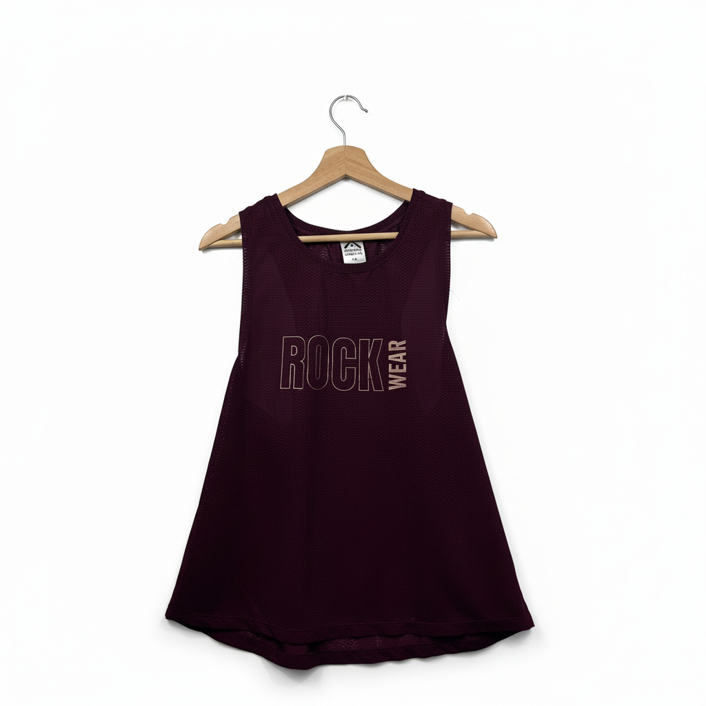 Rockwear Burgundy Textured Sleeveless Activewear Top - Size 14
