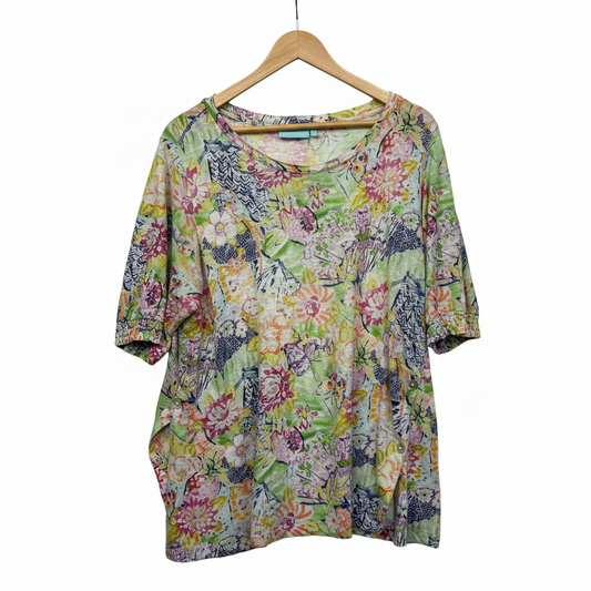 Blue Illusion Multi Floral Top Size XL