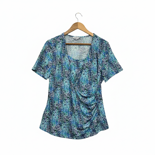 Noni B Blue Multi-Color Print Top Size L