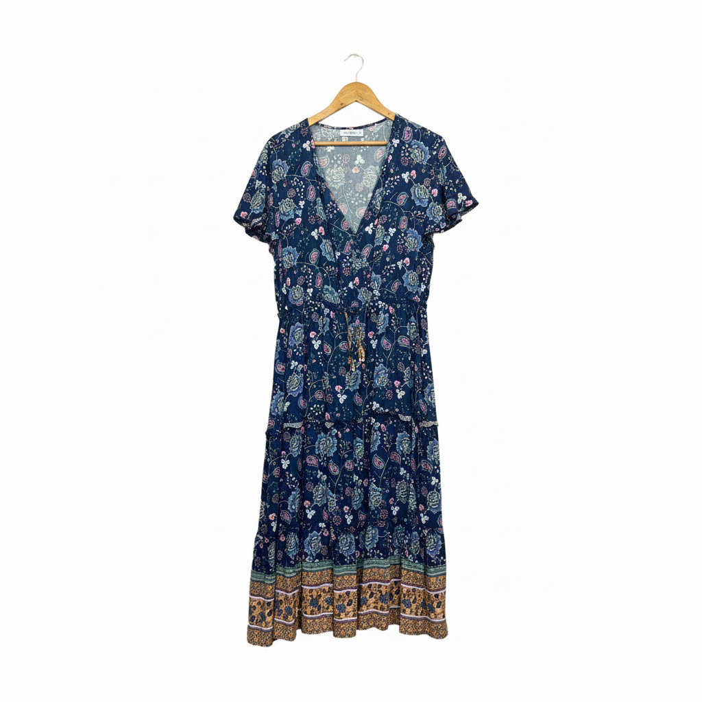 Grace & Co Navy Floral Paisley Boho Dress - Size 18