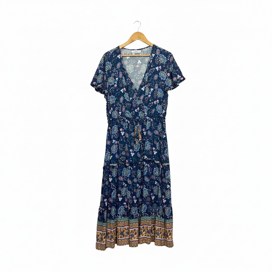 Grace & Co Navy Floral Paisley Boho Dress - Size 18