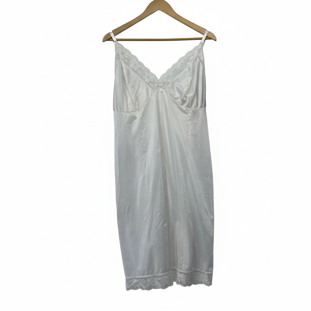 White Lace Trim Slip Lingerie - Size 14/16