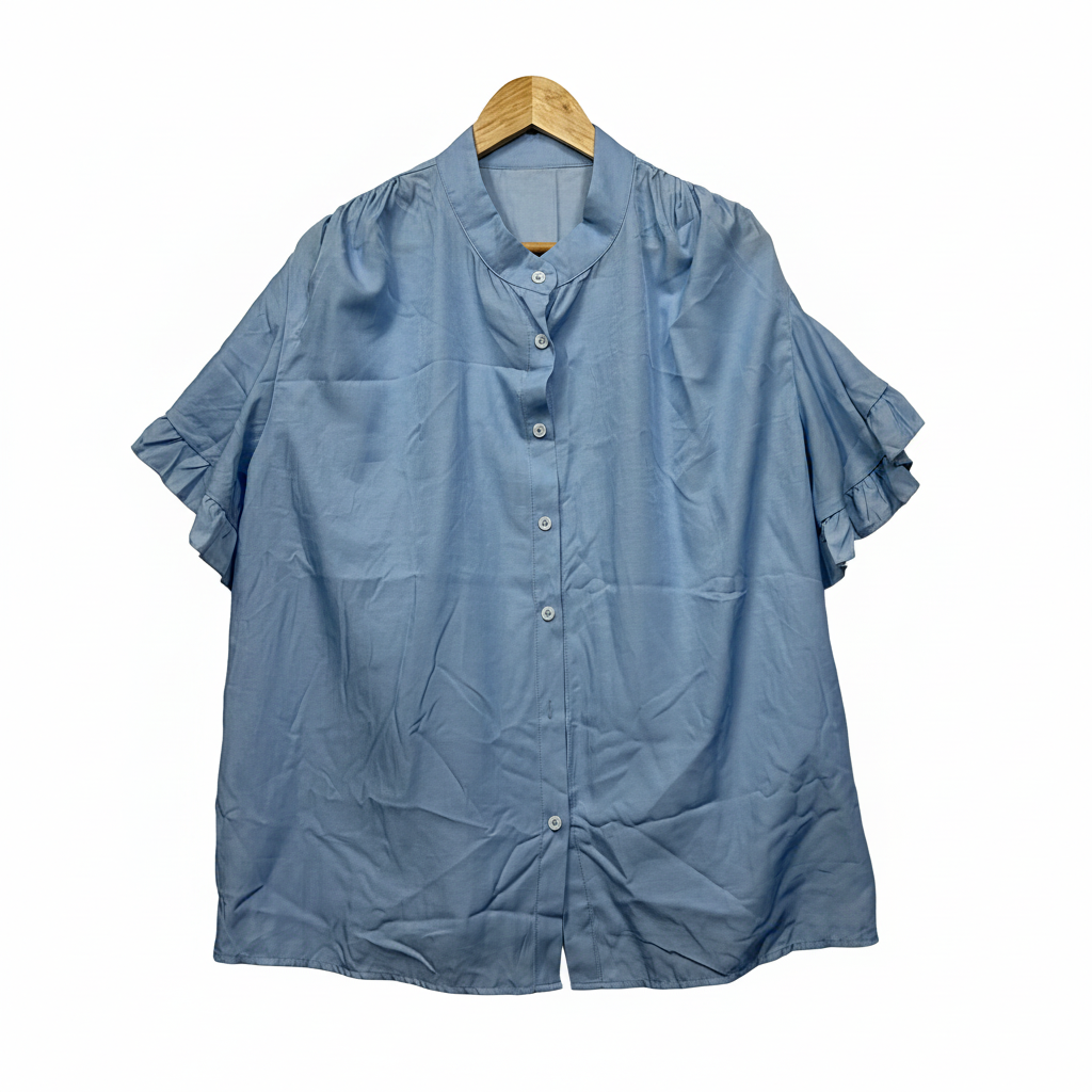 Blue Ruffle Sleeve Shirt - Size XXL