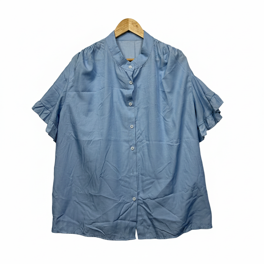 Lxyester Blue Ruffle Sleeve Shirt - Back View