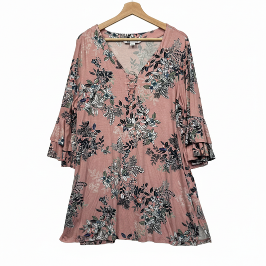 Rockmans Pink Multicoloured Floral Print Top - Front View