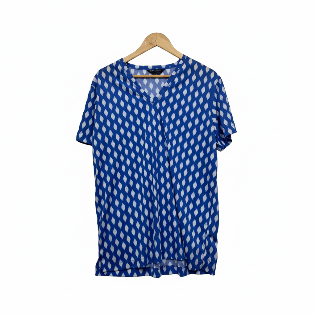 M&S Collection Blue and White Ikat Print Top Size 16