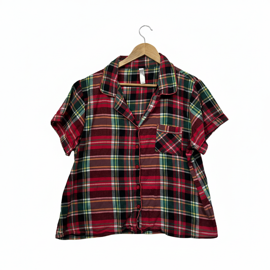 edited Red & Green Plaid Short Sleeve Sleep PJ Shirt - Size 16