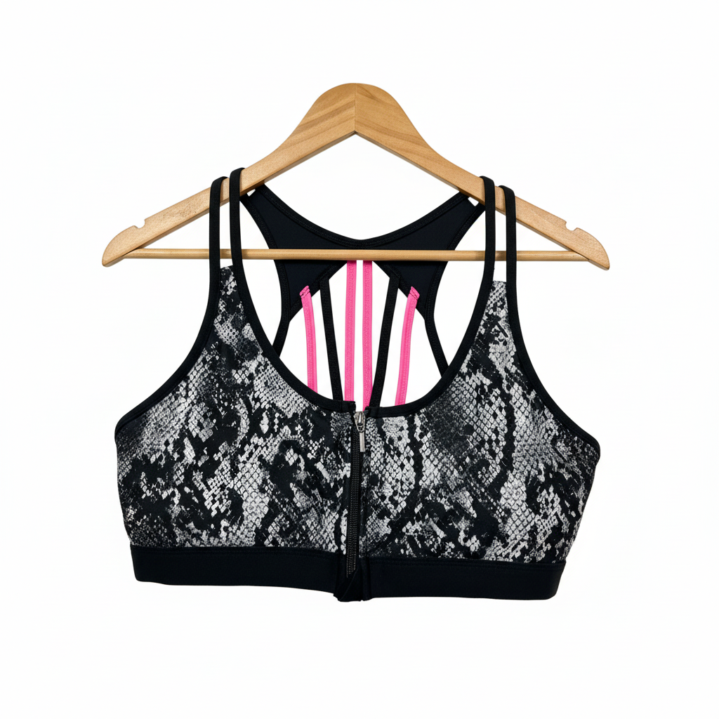Rockwear Black Snakeskin Print Sports Bra Size 16 - Front View