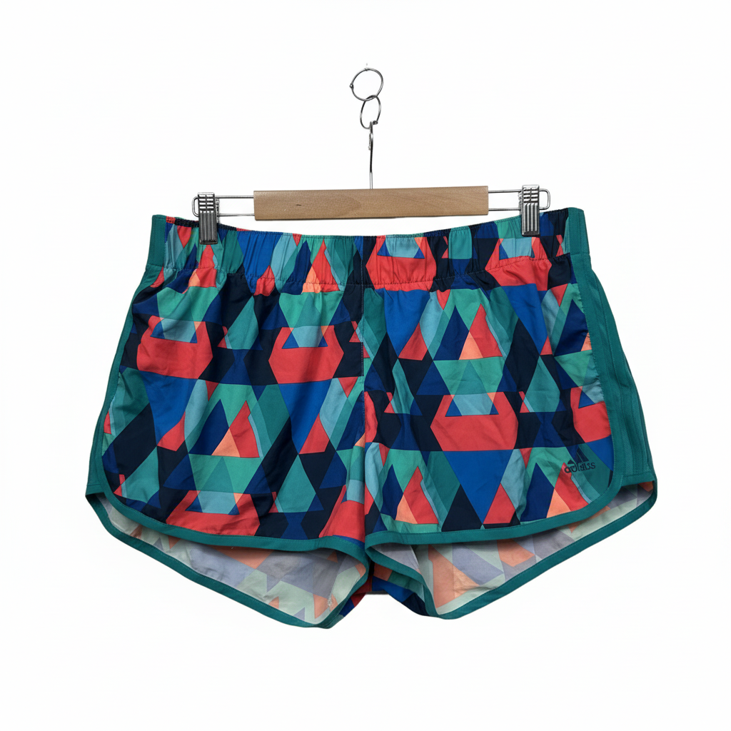 Adidas Multicoloured Geometric Print Running Shorts - Size XL