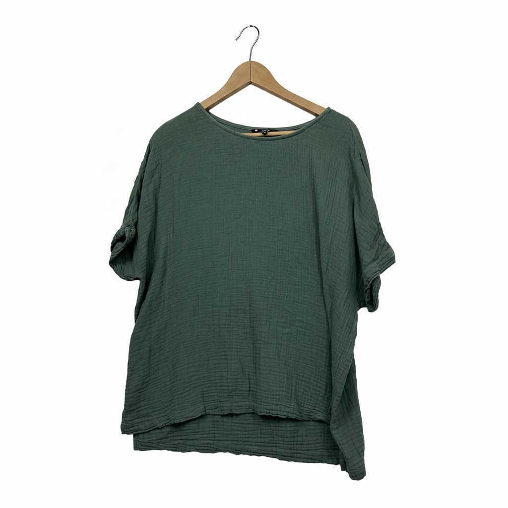 Woman sage green textured top size 16 front view