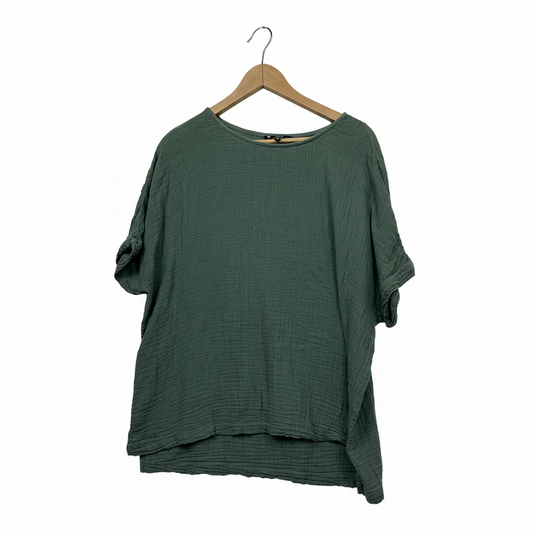 Woman sage green textured top size 16 front view