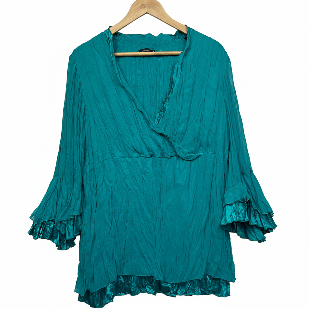 Eve Hunter Teal Ruffle Trim Top - Front View