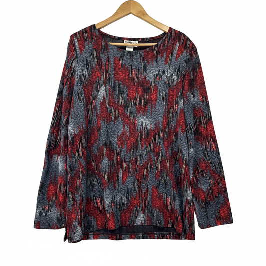 Vintage Millers Red Grey Abstract Print Top - Size 16
