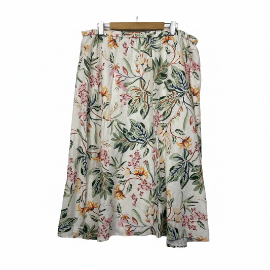 H&M Multicoloured Floral Maxi Linen Blend Skirt - Size XL
