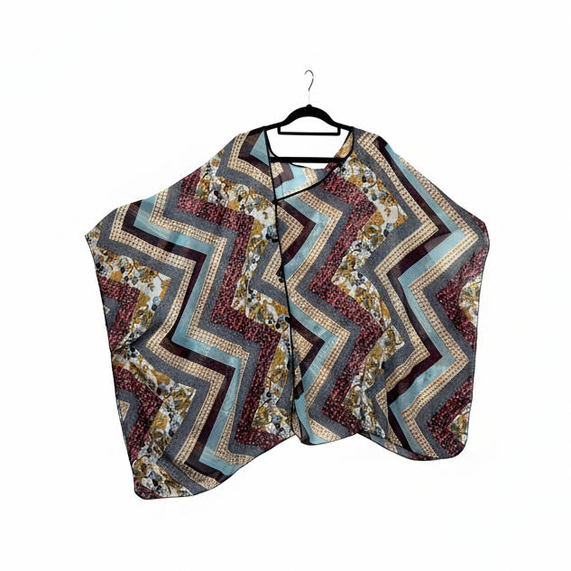 Multicoloured Geometric Floral Print Kimono - Front View