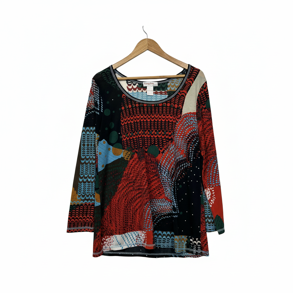 Flanning Lam Multicolor Patchwork Print Top - Size 18