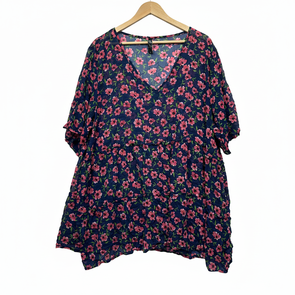 Taking Shape Top Navy Floral Sheer Top - Size 22