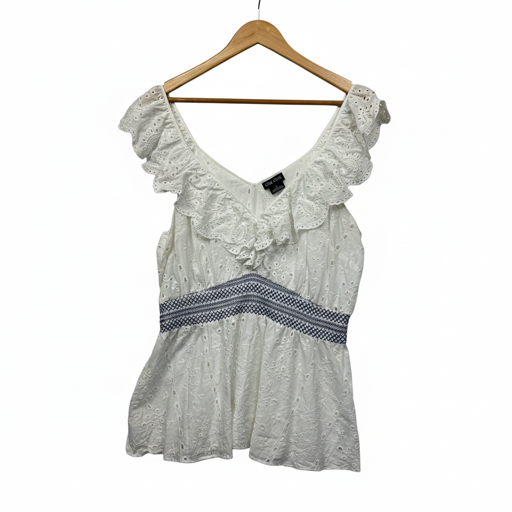 City Chic White Broderie Anglaise Top - Size 18/M