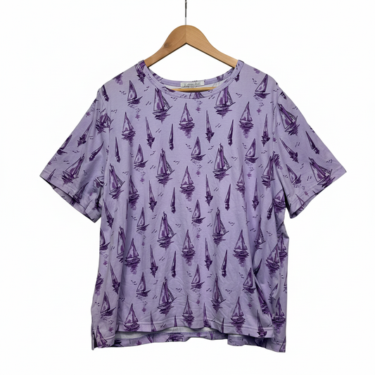 Victoria Hill Lilac Sailboat Print Top - Size 3XL front view