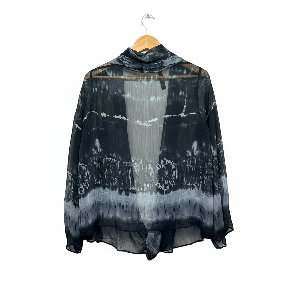 Black and Grey Abstract Print Kimono - Back View