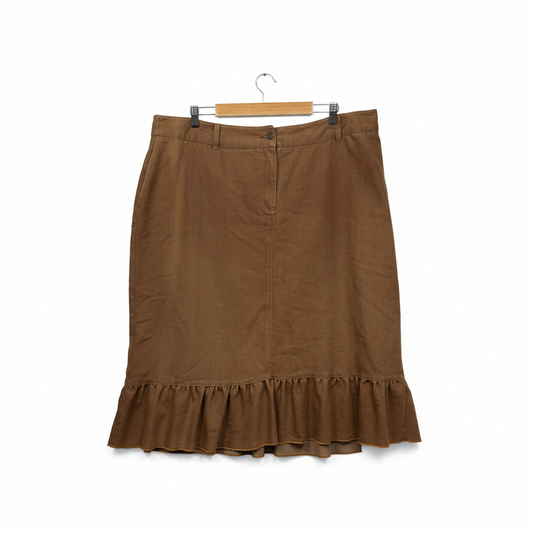 1626 Camel Tan Pencil Skirt with Ruffle Hem - Size 20